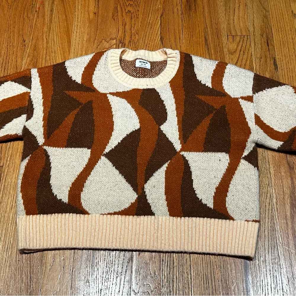 Cotton On Cream and Brown Knit Sweater